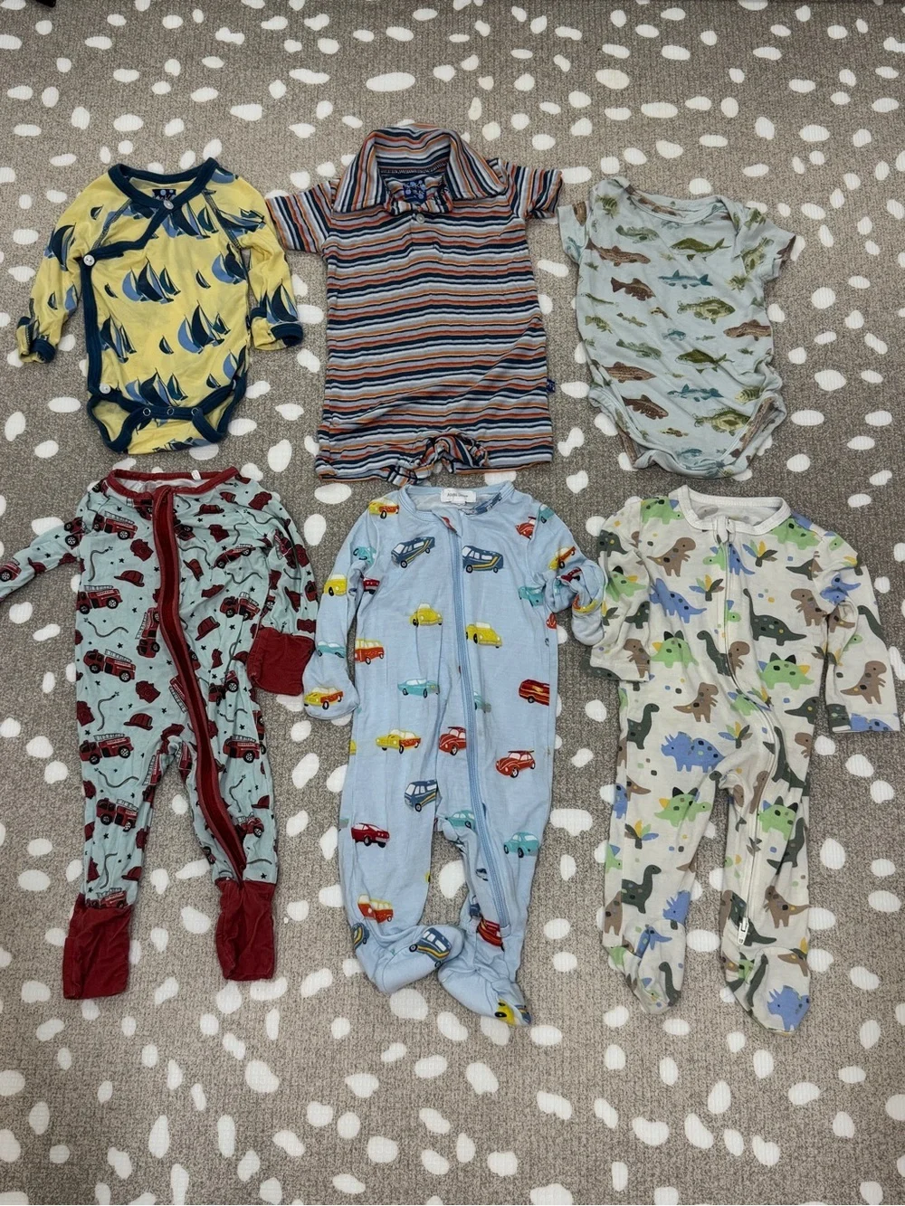 Lot of 6 bamboo baby boy footies onesie romper short sleeve zippy fish newborn